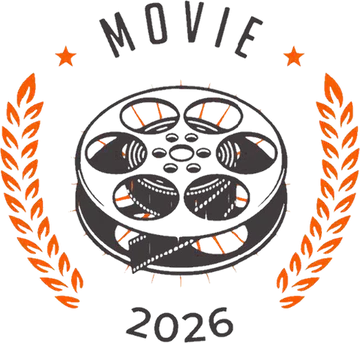 Logo da Movie: rolo de filme entre louros, com estrelas e o ano 2026